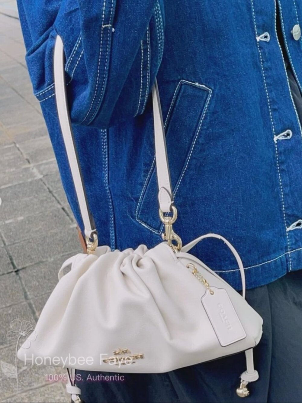 NWT Coach Faye Shoulder Bag With Ruching CV529 Gold/Chalk
